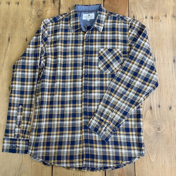 Thread & Cloth Mens Flannel Shirt NEW ‎ Mustard and Navy Blue - Picture 1 of 6